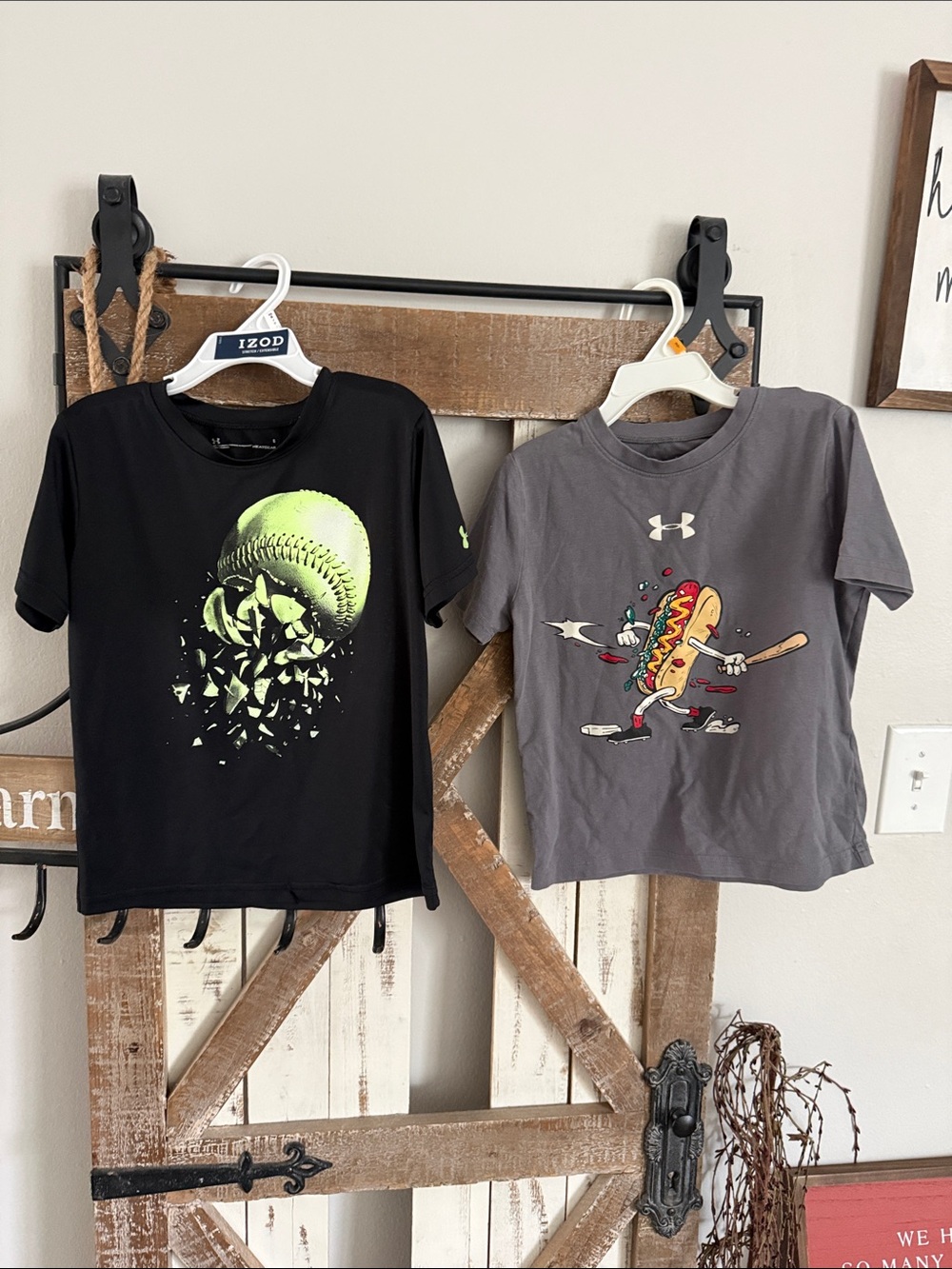 Under Armour Kids Black & Gray Graphic Tees - Neon Baseball & Hot Dog